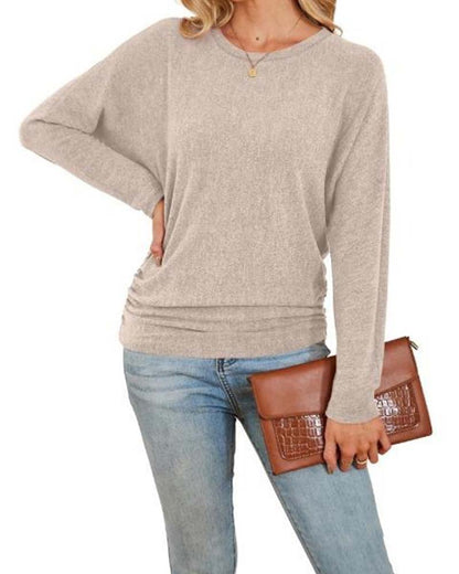 Crew Neck Solid Long Sleeve Top 2024 f/w blouses & shirts