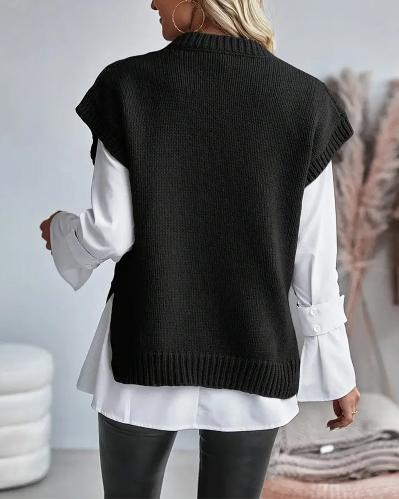 Casual solid color round neck cable-knit pullover 2024 f/w pullovers