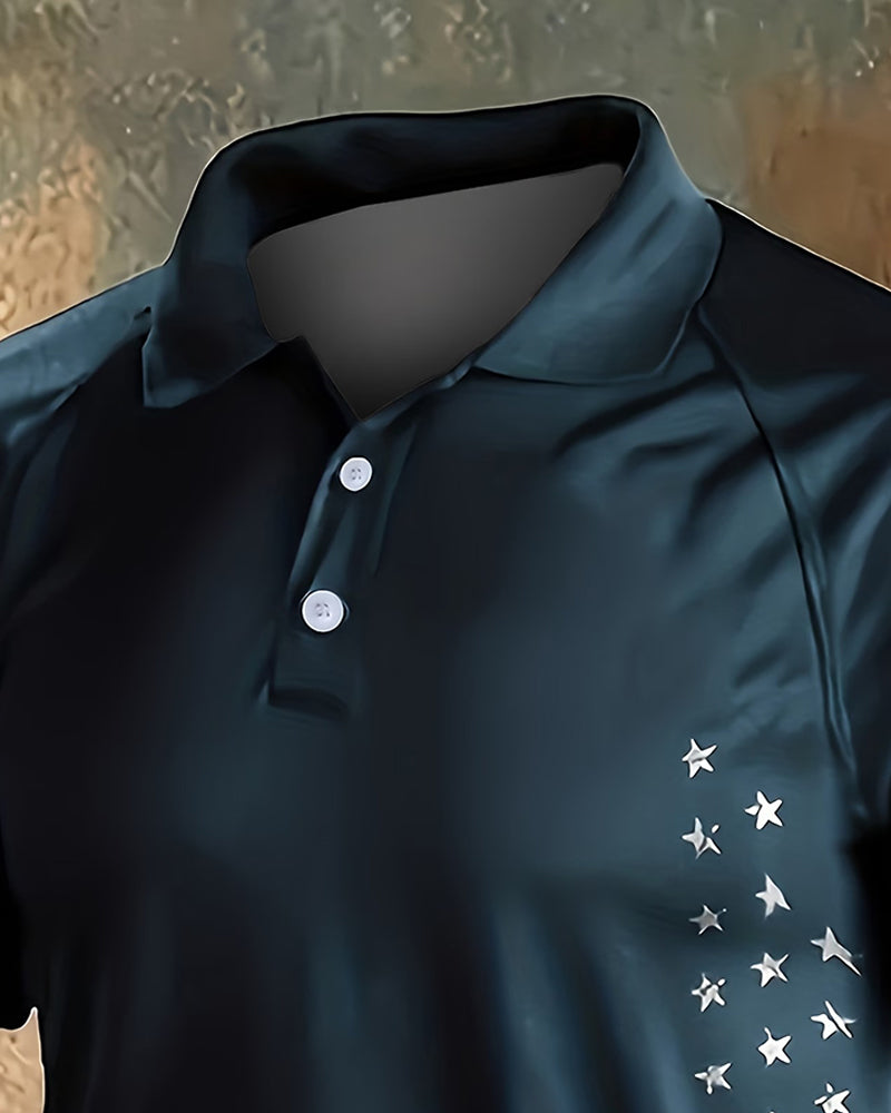 Lapel Stars And Stripes Short Sleeve T-Shirt
