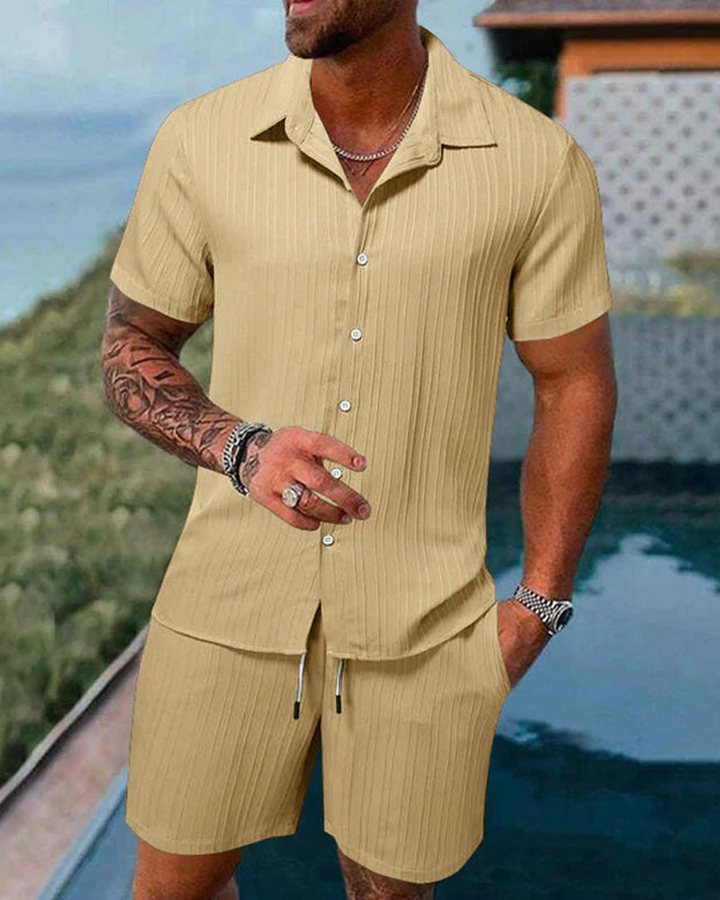 Casual Men's Short-Sleeve Shirt Two-Piece Set