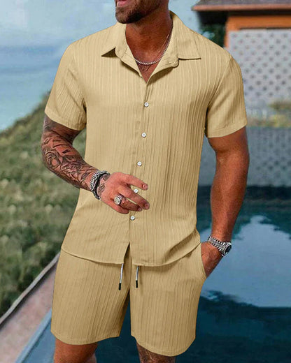 Casual Men's Short-Sleeve Shirt Two-Piece Set