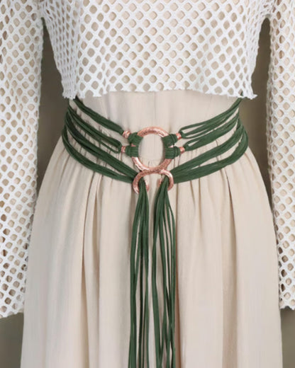 🔥Medieval Viking Braided Leather Belt Set, with Ring Buckle & Tassel Decorations