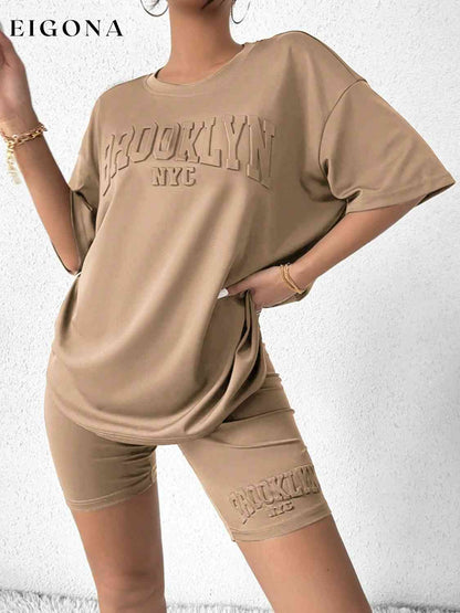 BROOKLYN NYC Graphic Top and Shorts Set Tan clothes lounge lounge wear lounge wear sets loungewear S&M&Y Ship From Overseas