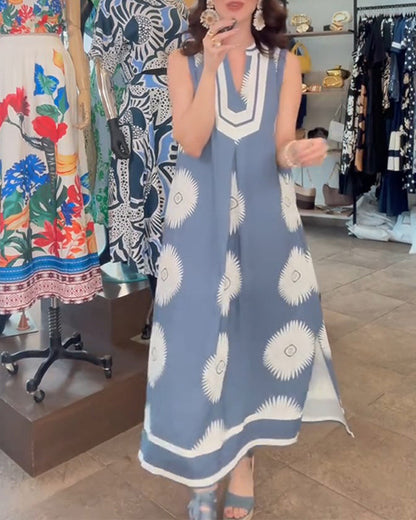 Sunflower Print Sleeveless Dress