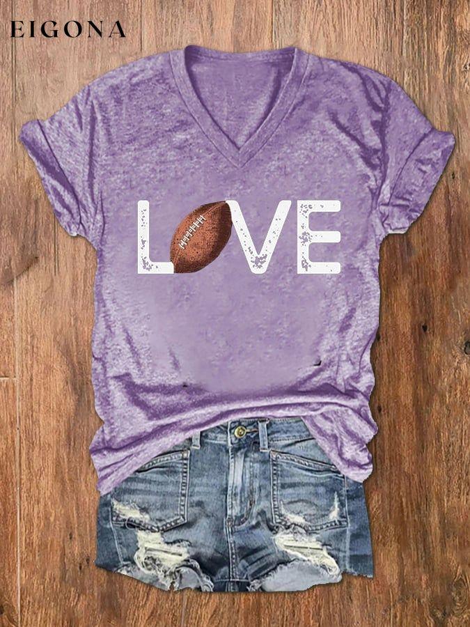 Women's Love American Football Print V-Neck T-Shirt ball print