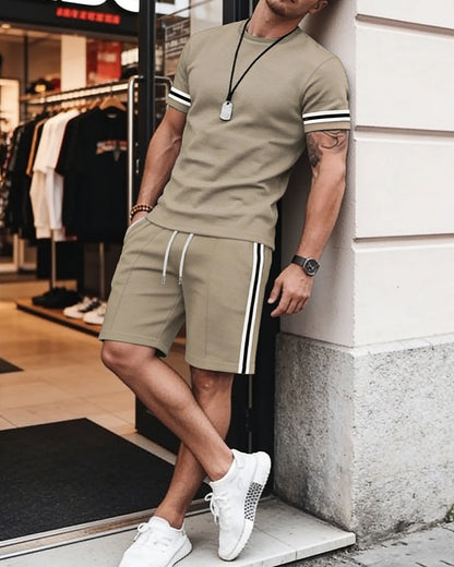 Men's Contrast Trim T-Shirt & Track Shorts 2-Piece Summer Casual Set