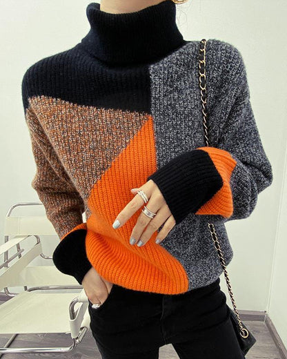 Chic High Neck color block Pullover 2023 f/w 202466 23BF pullovers