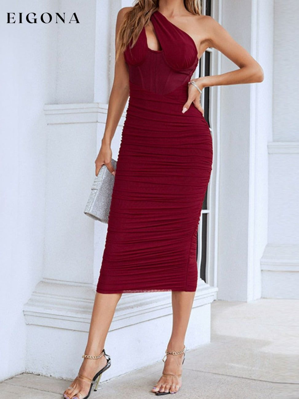 Cutout One-Shoulder Midi Bandage Dress clothes dress dresses evening dress evening dresses formal dress formal dresses midi dress midi dresses NF Ship From Overseas
