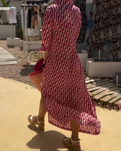 Lapel Stripe Casual Dress