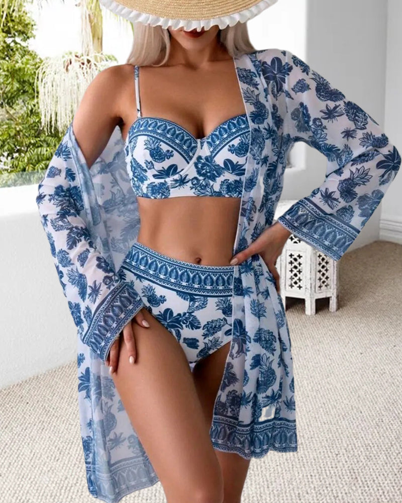 Botanical print bikini cover-up triangle swimsuit bikinis cover-ups summer