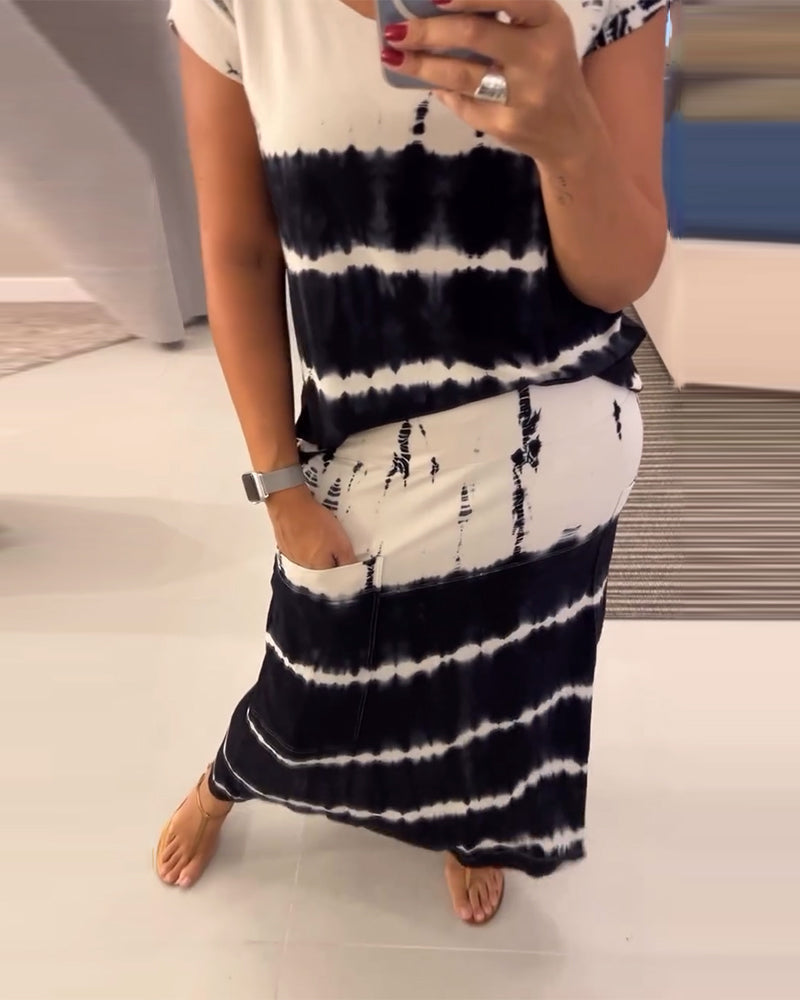 Casual Contrast Color Gradient Skirt Set