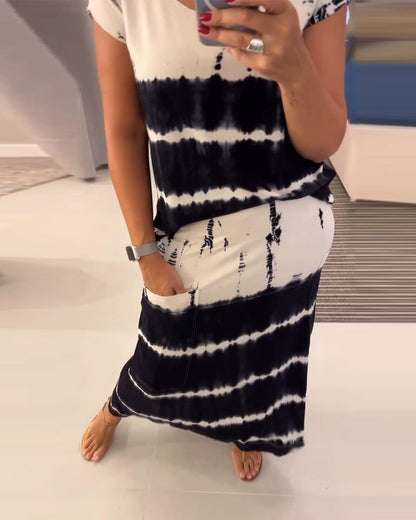 Casual Contrast Color Gradient Skirt Set