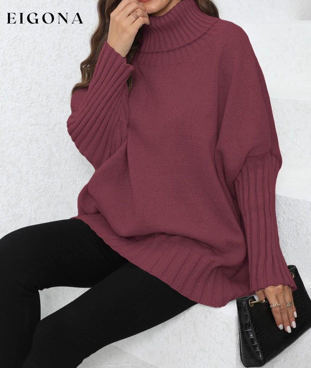 Turtle Neck Long Sleeve Ribbed Sweater clothes O & Y.M Ship From Overseas trend