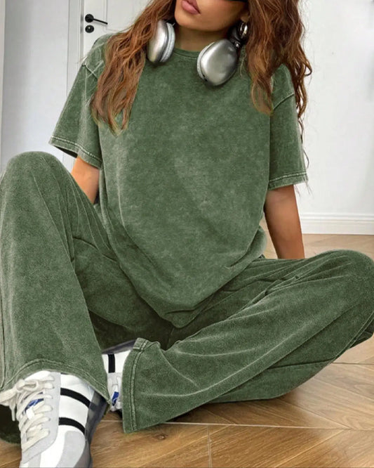 Casual Vintage Short Sleeve Set spring summer two-piece sets
