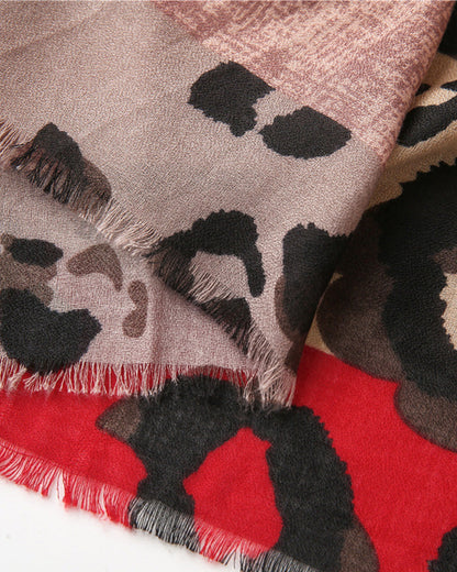 Women's Leopard Patchwork Print Fringe Shawl Scarf 2024 f/w accesories spring summer
