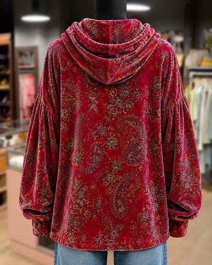 Paisley Print Velvet Hoodie