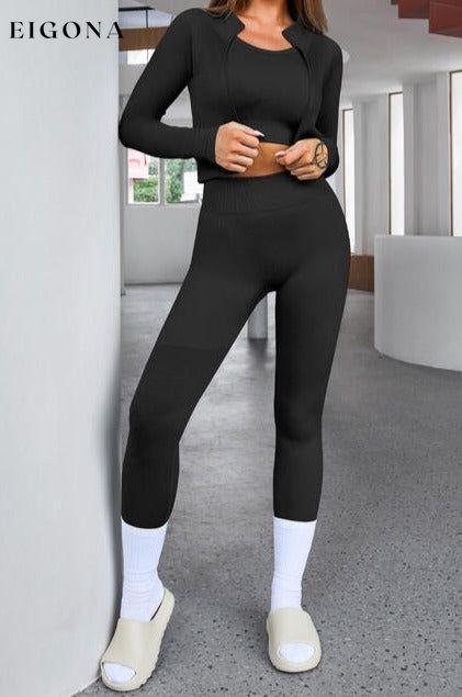 Tank Cropped Active Top and Pants Set Black activewear Activewear sets clothes lounge lounge wear lounge wear sets loungewear loungewear sets sets Ship From Overseas SYNZ