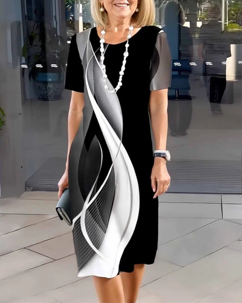 Crew Neck Geometric Print Dress