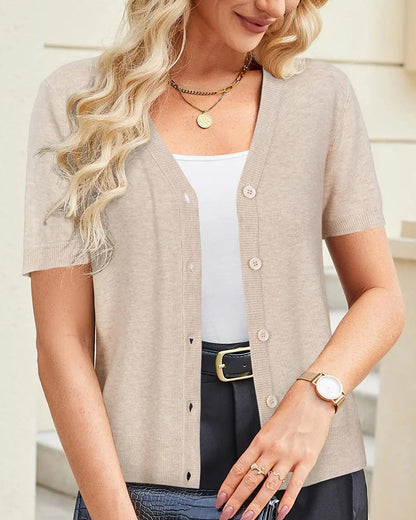 Short Sleeve V-Neck Cardigan