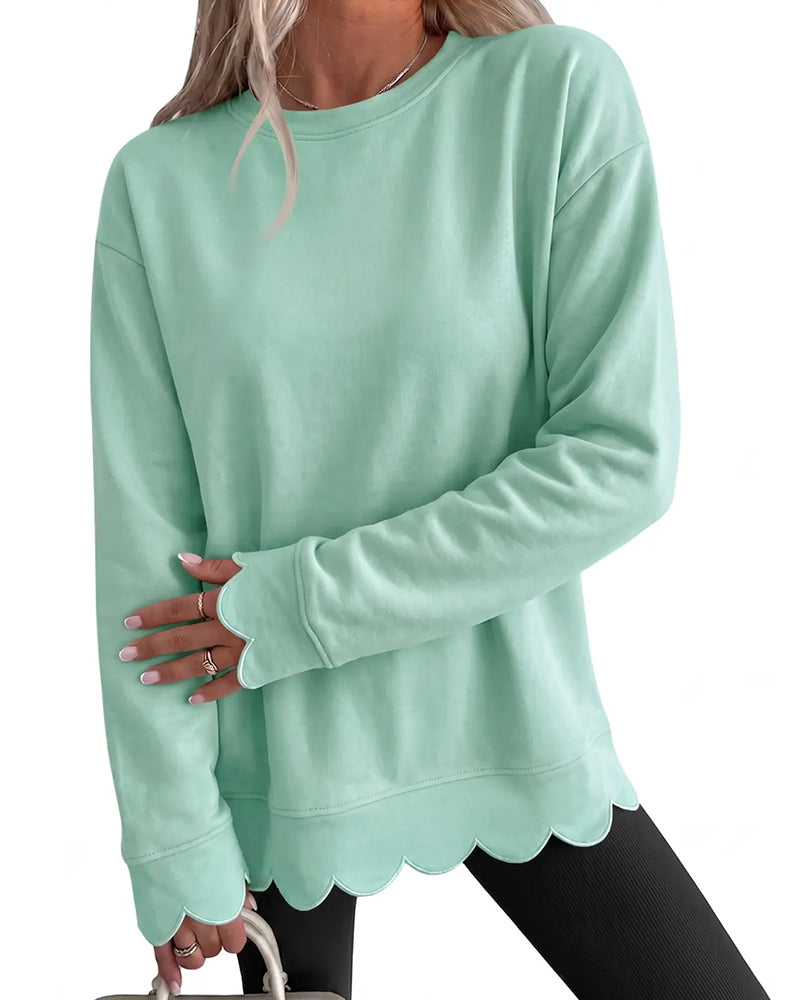Scallop Trim Casual Sweatshirt 2024 f/w hoodies & sweatshirts spring