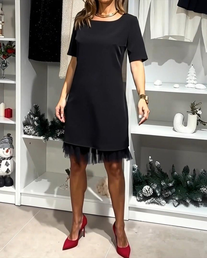 Patchwork Fashionable Round-Neck Dress