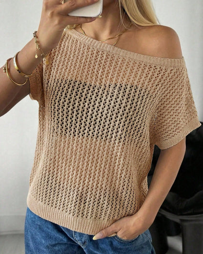 Solid Color Hollow-Out Pullover