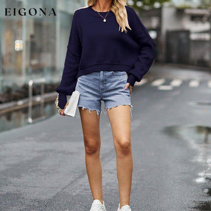 Dropped Shoulder Round Neck Long Sleeve Knit Top clothes SF Knit Ship From Overseas trend
