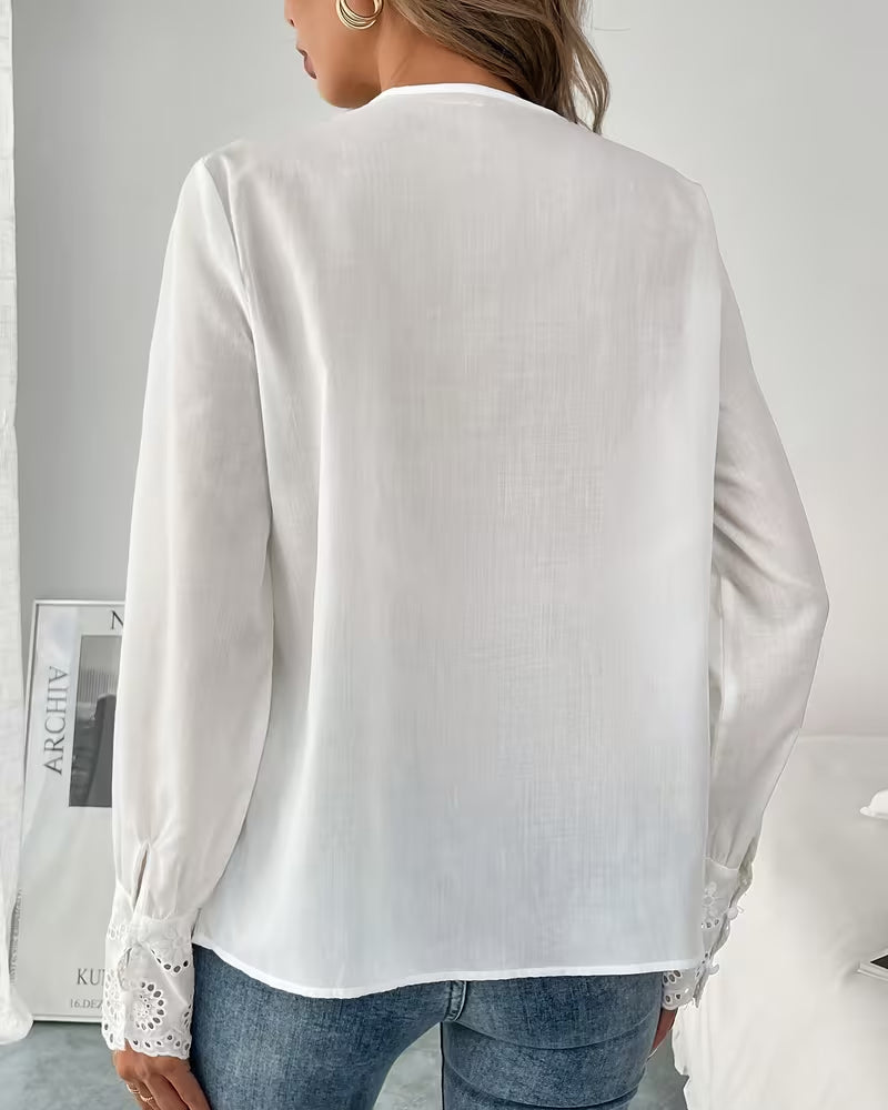 Elegant V-Neck Hollow Blouse
