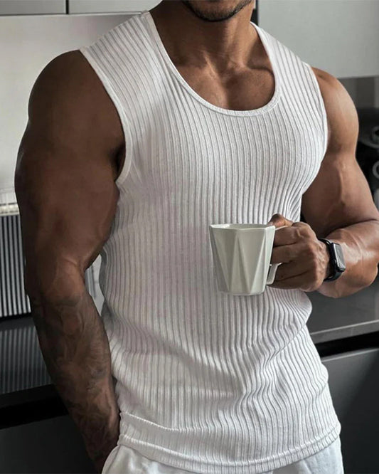 Solid Vertical-Stripe Tank Top spring summer tank tops & camis man