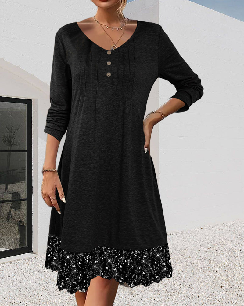 Round neck long sleeve sequin dress 2024 f/w casual dresses