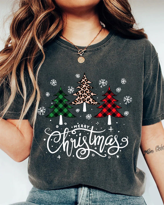 Christmas tree lettering print crew neck T-shirt 2024 f/w christmas spring summer t-shirts