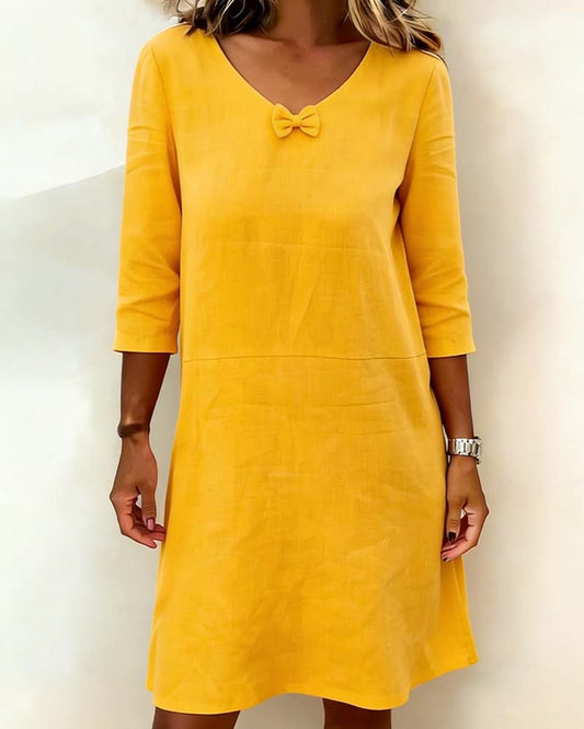 Bow V-Neck Linen Dress