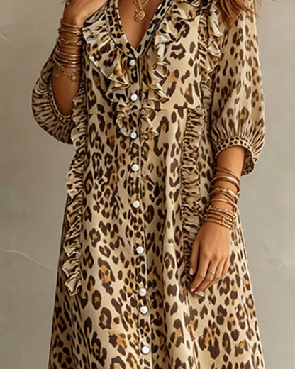 Leopard Print Ruffle Hem Maxi Dress