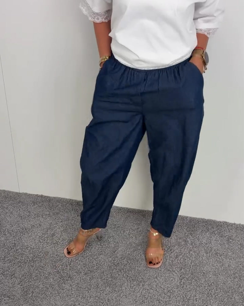 Stylish Pocket Denim Long Pants