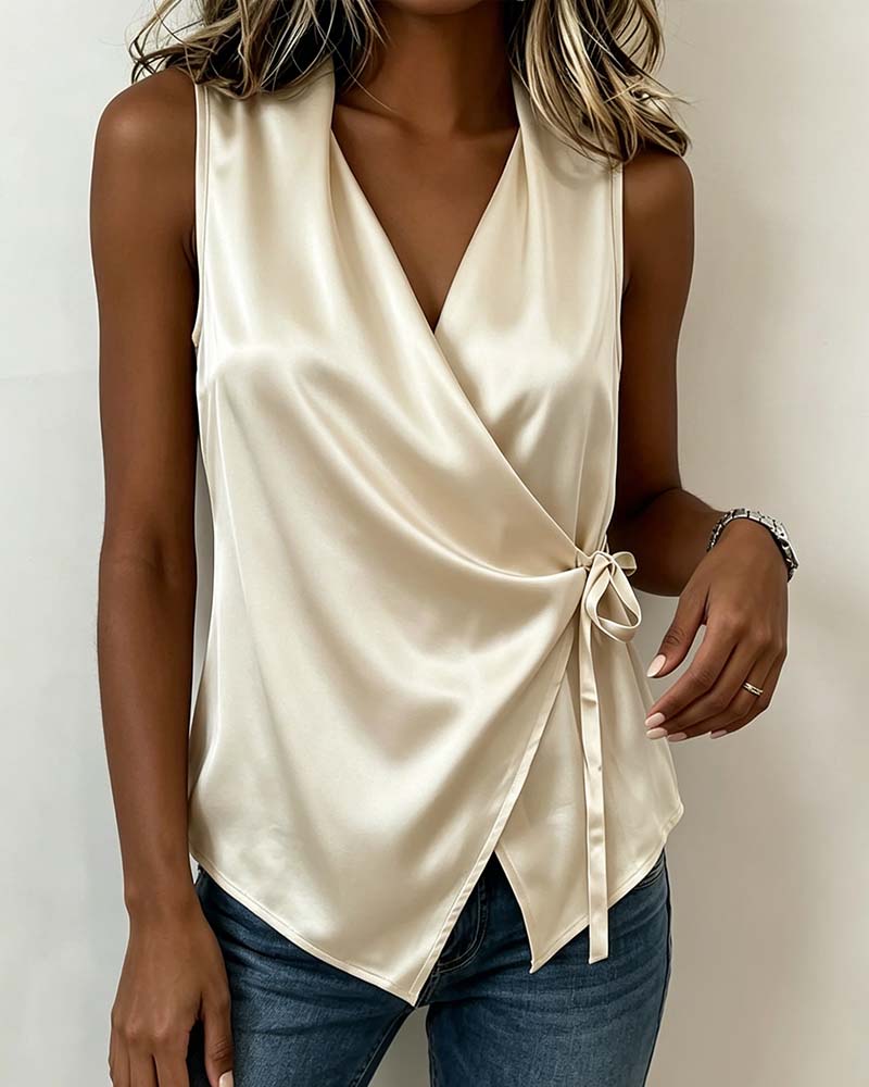 V-Neck Fixed Tie Solid Tank Top