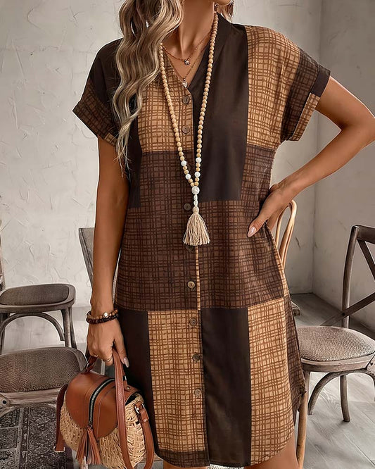 Color-Block Plaid Dress