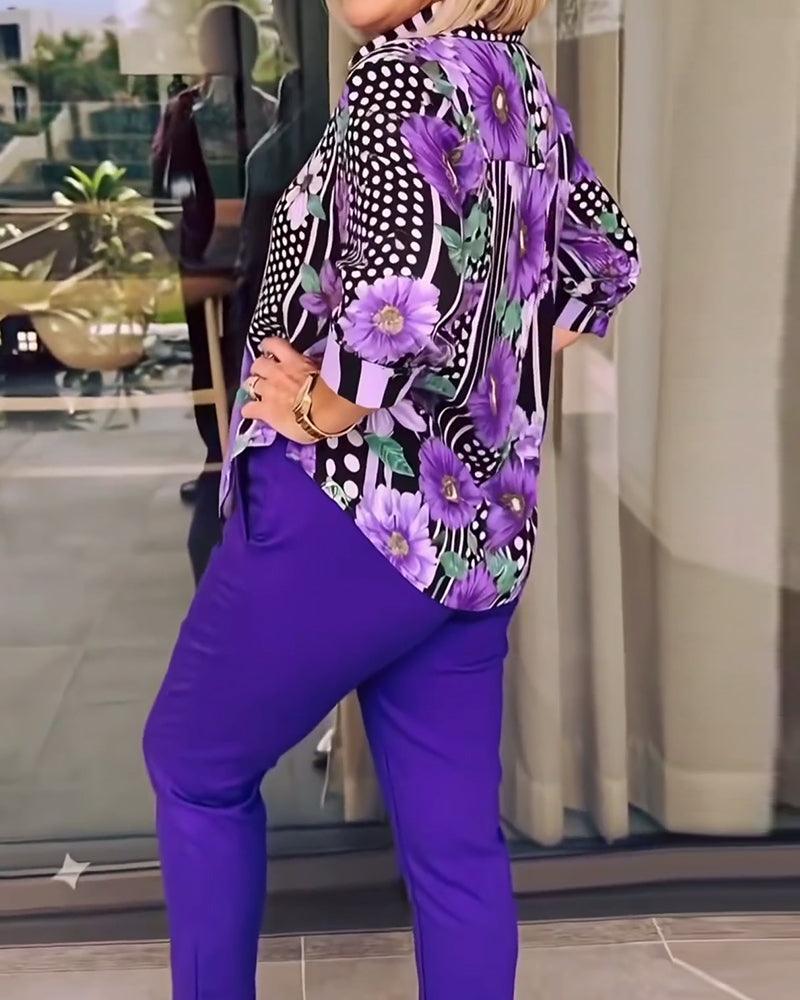 Polka Dot Floral Print Blouse