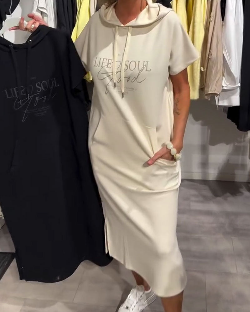Letter-Print Hoodie Dress