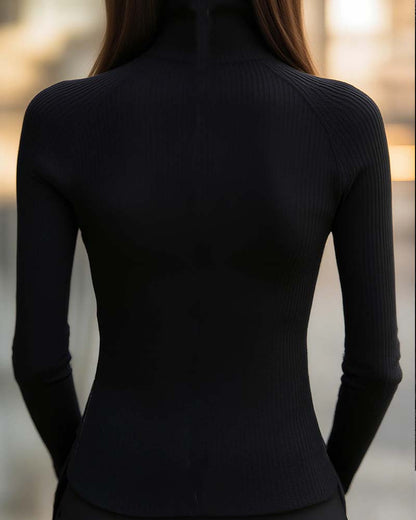 Warm Zip-Up High-Neck Stretch T-Shirt