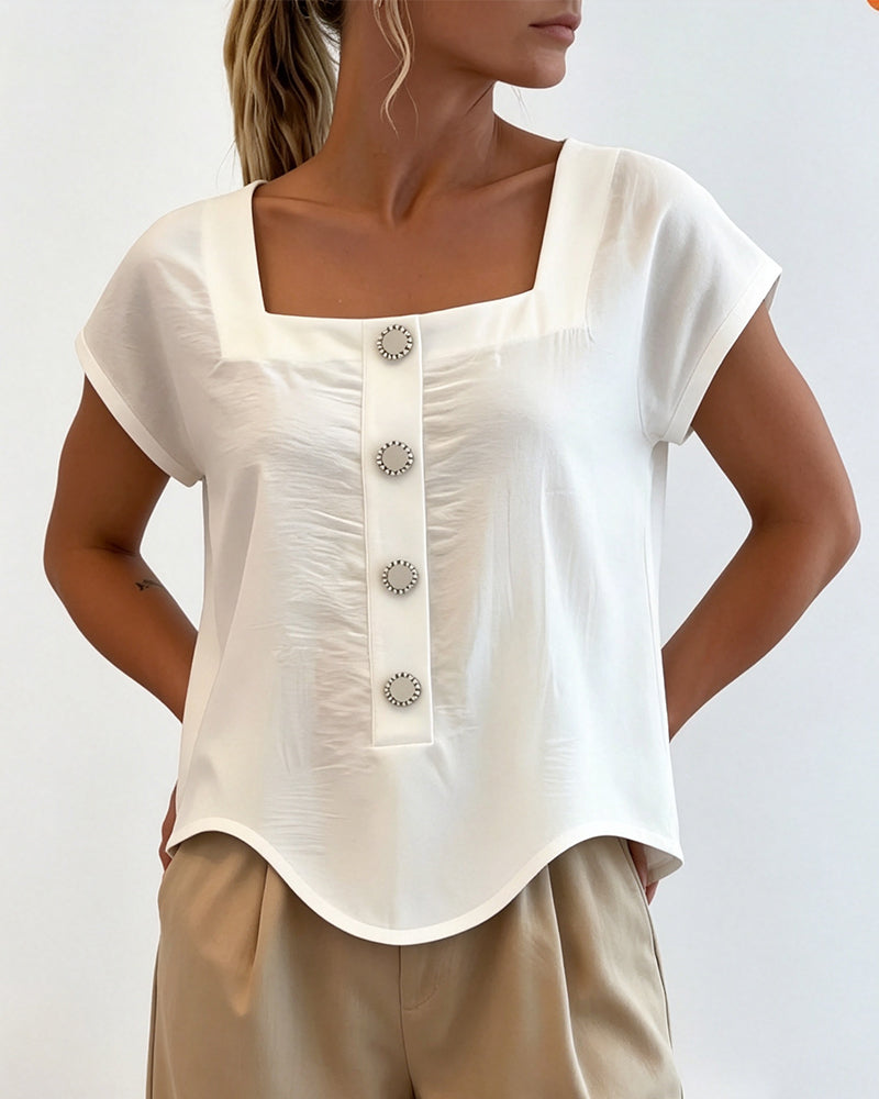 Square Collar Solid Color Blouse blouses & shirts spring summer