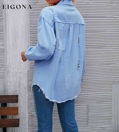 Distressed Raw Hem Denim Jacket clothes LT&SB Ship From Overseas