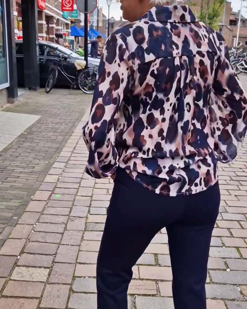 Fashionable leopard print lapel long sleeve shirt 2024 f/w blouses & shirts spring