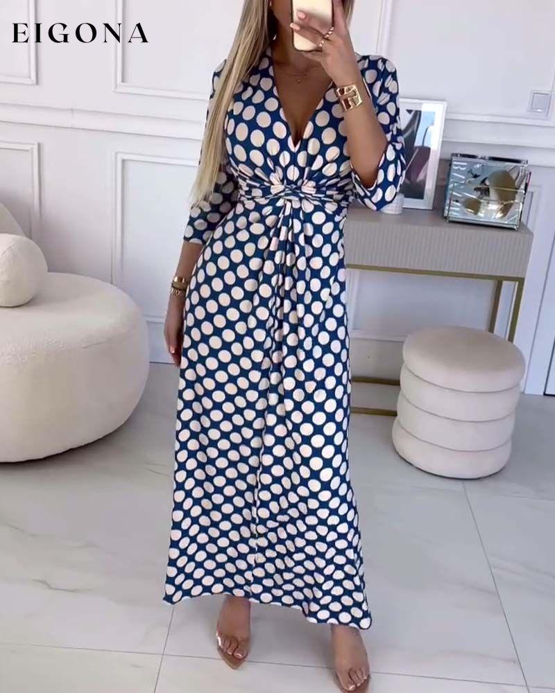 Polka dot print pleated V-neck elegant dress casual dresses spring summer