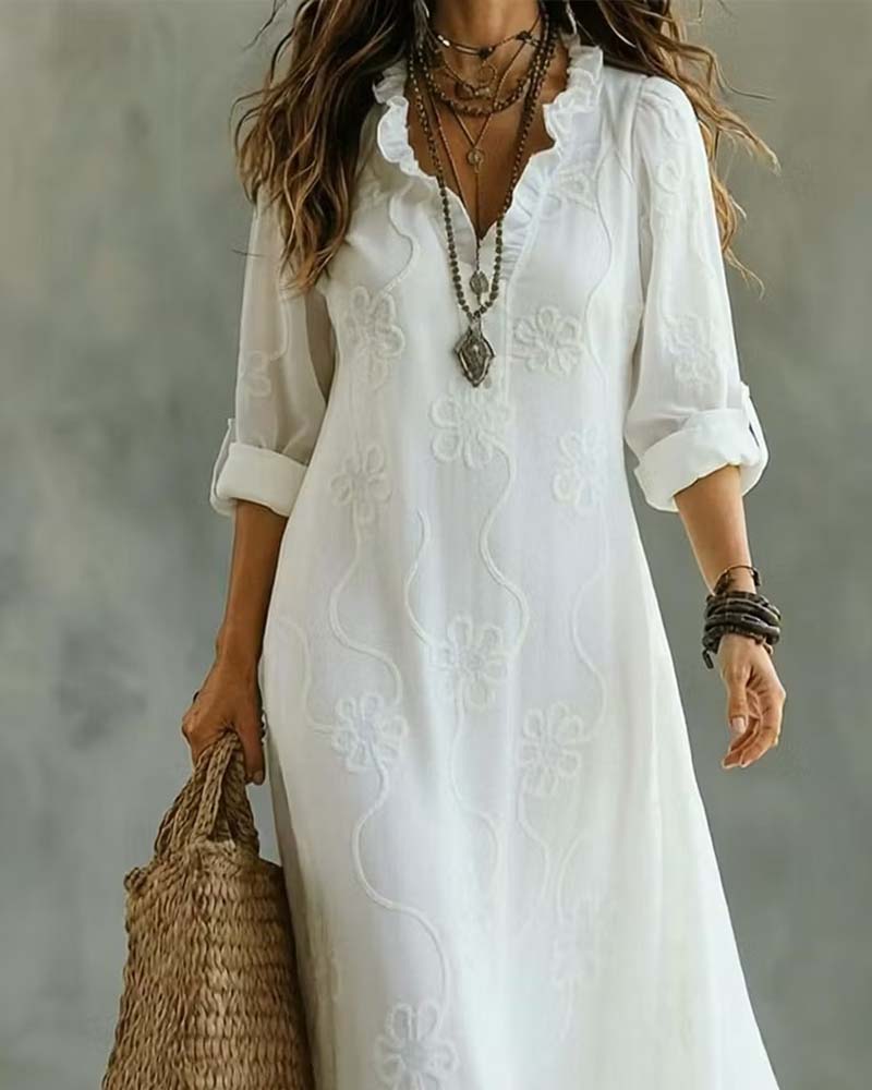 V-Neck A-Line Midi Dress casual dresses spring summer