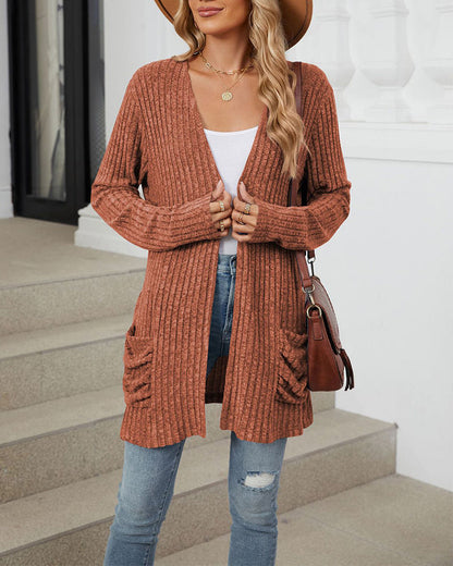 Casual solid color pocket long sleeve cardigan 2024 f/w cardigans spring