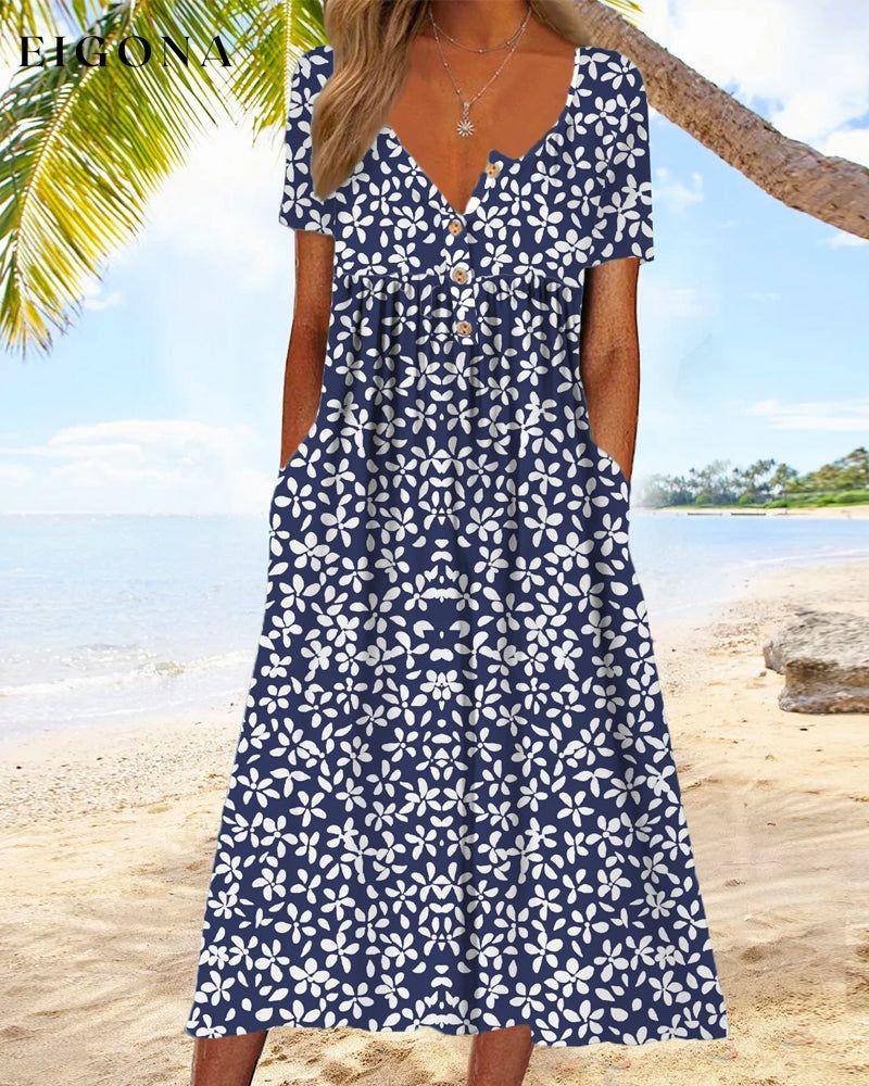 Short-sleeved floral print dress casual dress spring summer vacation dresses