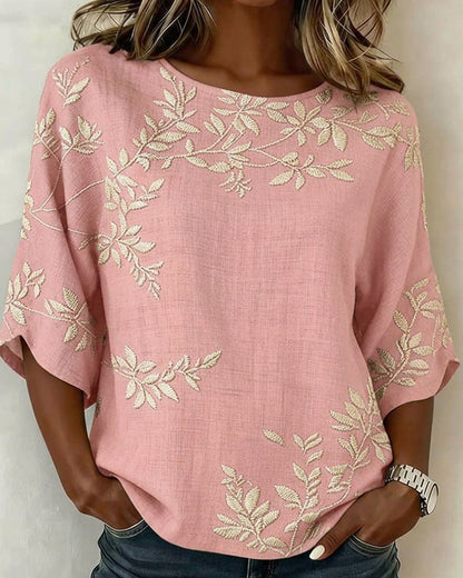 Round Neck Batwing Sleeve Striped Blouse
