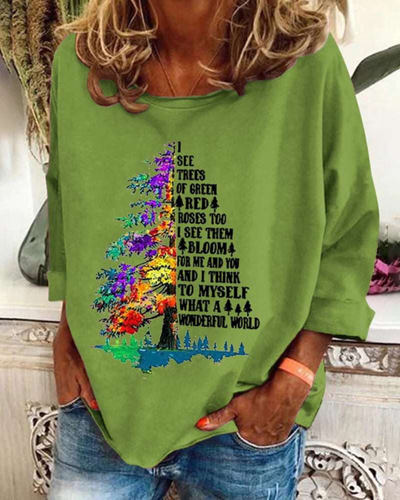 Women'S Retro Hippie Christmas I See Trees Of Green, Red Roses Too I See Them Bloom For Me And You And I Think To Myself What A Wonderful World Print Sweatshirt 2024 f/w christmas hoodies & sweatshirts