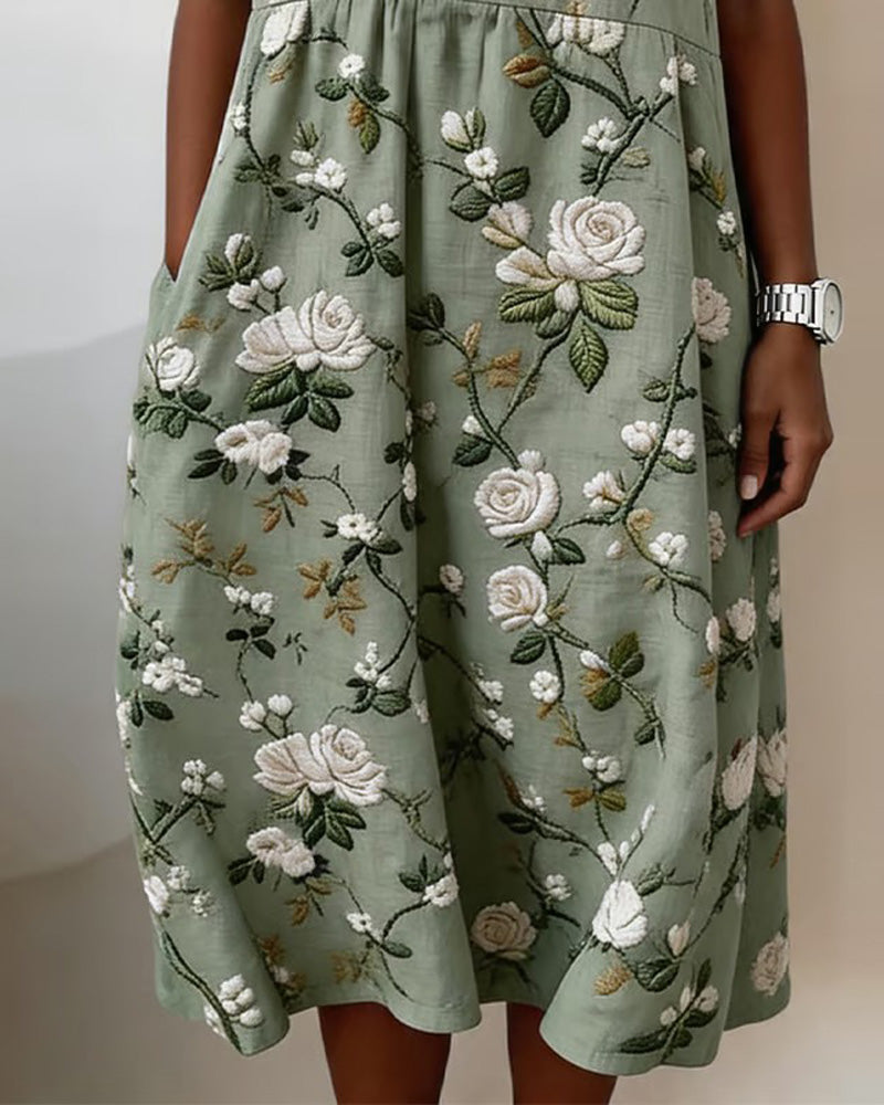 Floral Sleeveless Round Neck Printed Dress
