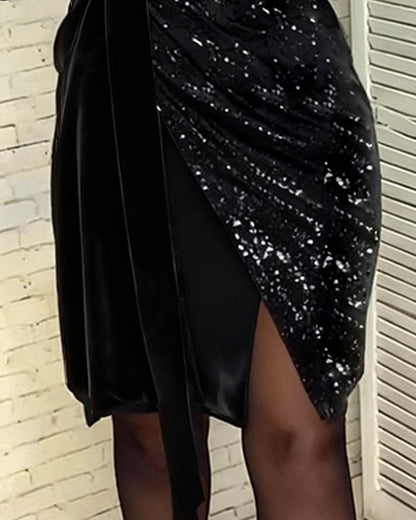 Fashionable V-Neck Sequined Velvet Dress